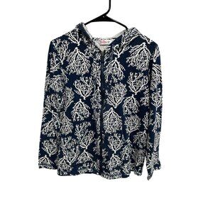 SunBay Coral Print Full Zip Hoodie Jacket Blue White Sz Medium Petite Nautical